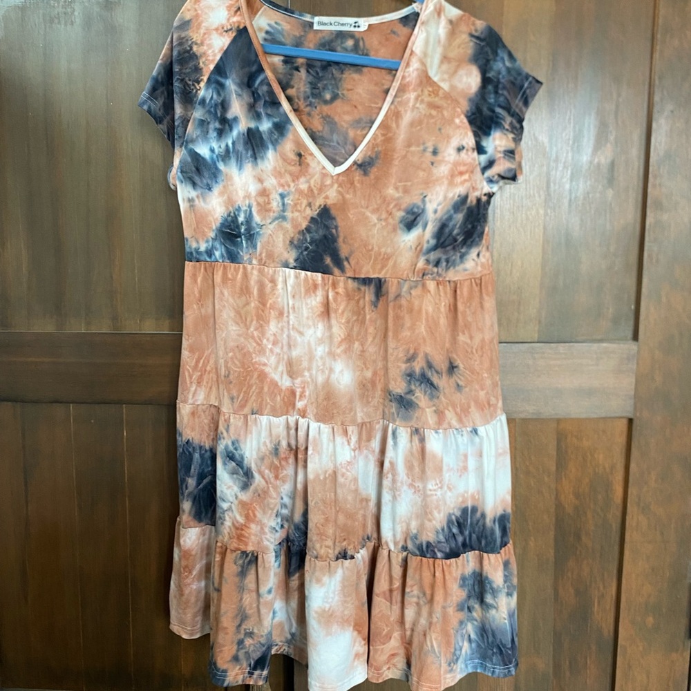 BlackCherry Tie-Dye Mini Dress in Orange and Black